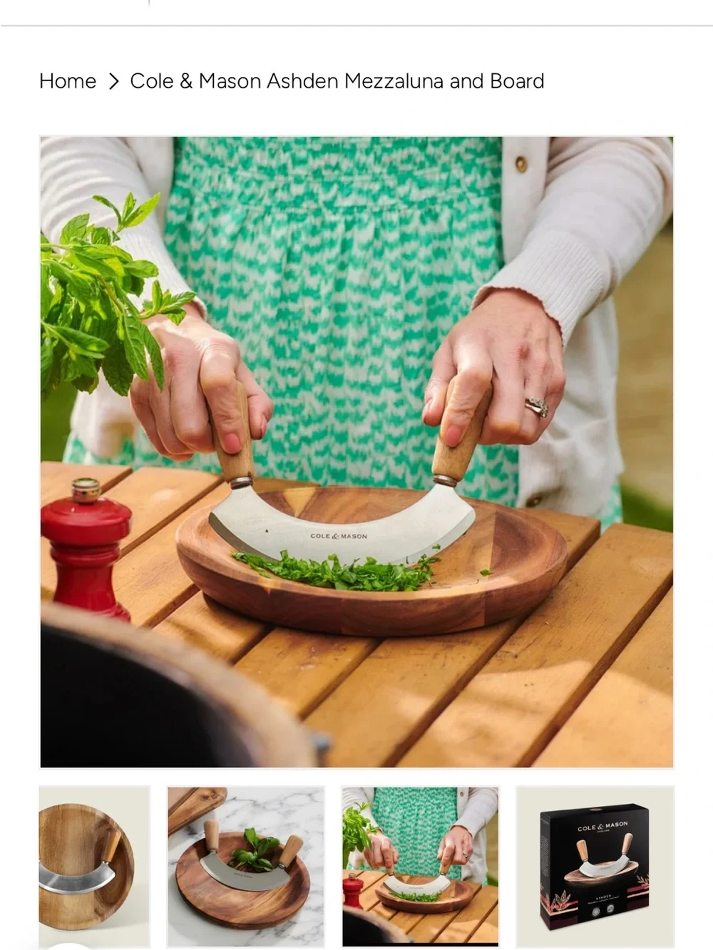 Cole & Mason Ashden Acacia Wood Mezzaluna Knife Board Cutting chopping Herbs Nut
